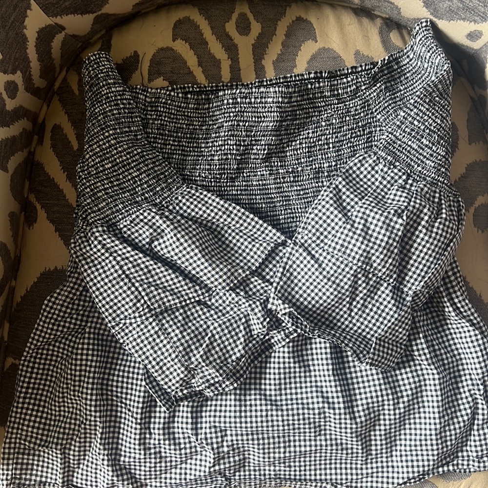 Off the shoulder plaid ruffle sleeve shirt